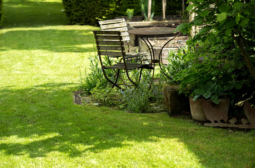 Ein pflegeleichter Garten hat oft recht viel Rasen