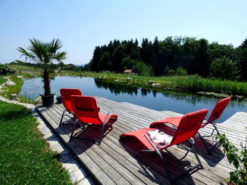 Eine Terrasse am Teich aus Holz