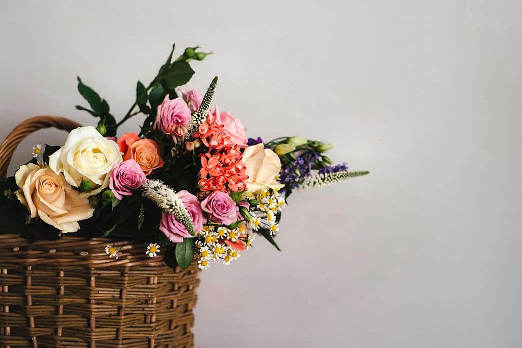 Strauß mit Blumen auf dem Weg vom Garten ins Haus?