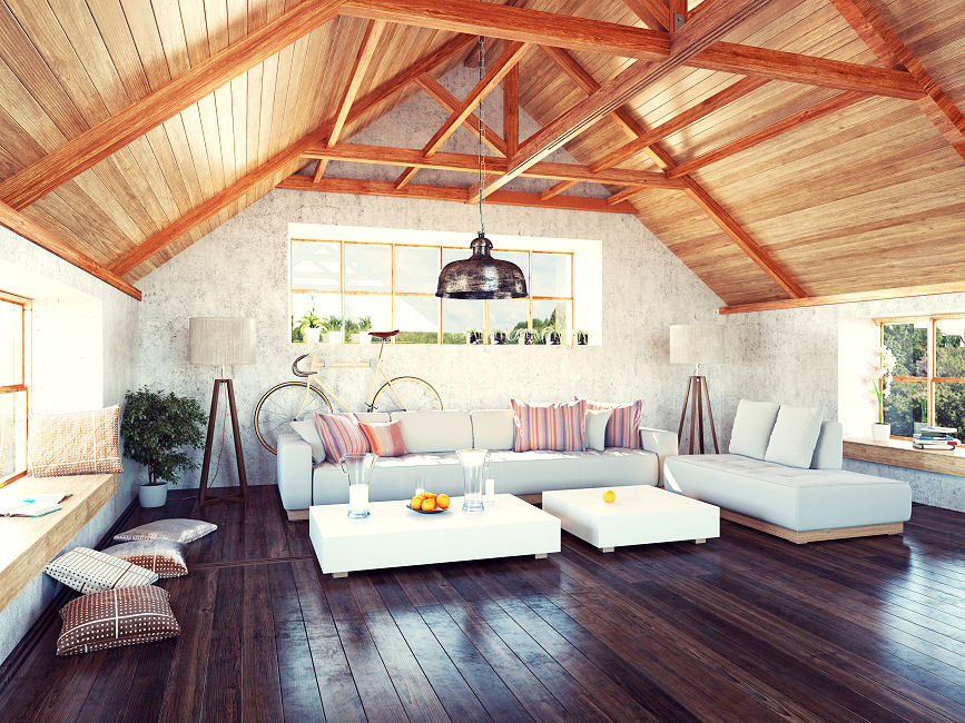 Nicht nur in Form von Möbeln macht sich Holz in einem Wohnzimmer sehr gut.