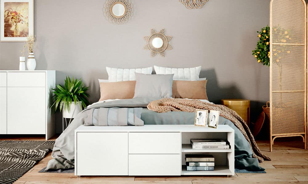 Für das Schlafzimmer passt eher eine ruhige Farbgebung.
